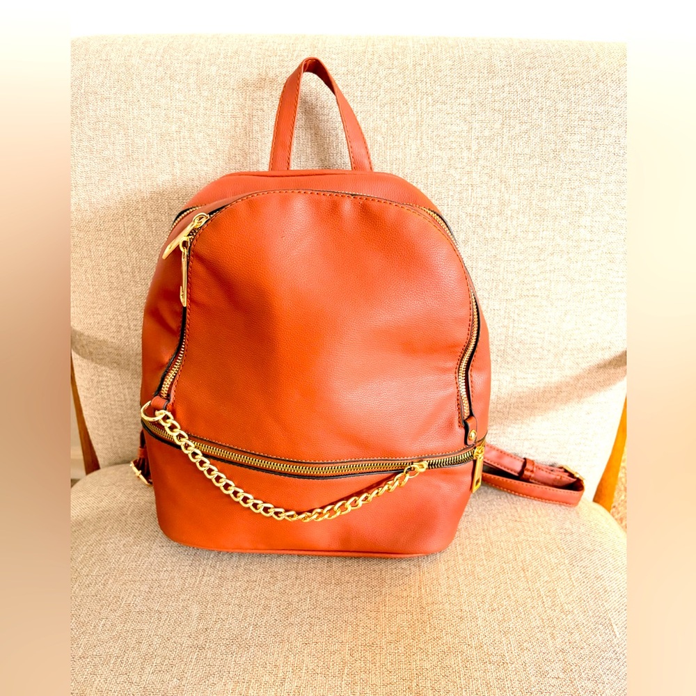 Mini backpack - cognac color, faux leather, excellent used condition